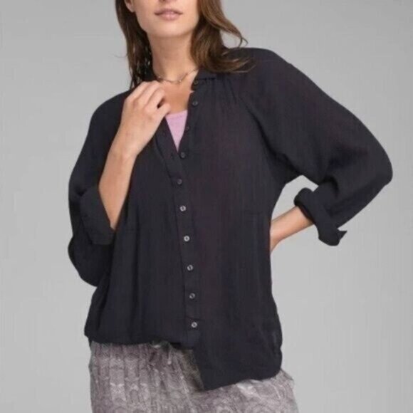 Prana Black Hele Mai Long Sleeve Button Down M - Picture 1 of 4